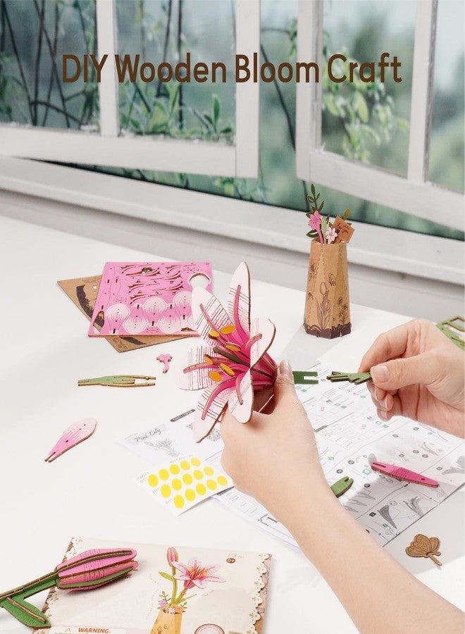 ROBOTIME 3D Wooden Lily Flower Puzzle TW071 - DIY Assembly Model Kit, Artificial Wood Flowers for Home Decoration, Relaxing Crafts for Adults, Valentine's Gift - Image 2